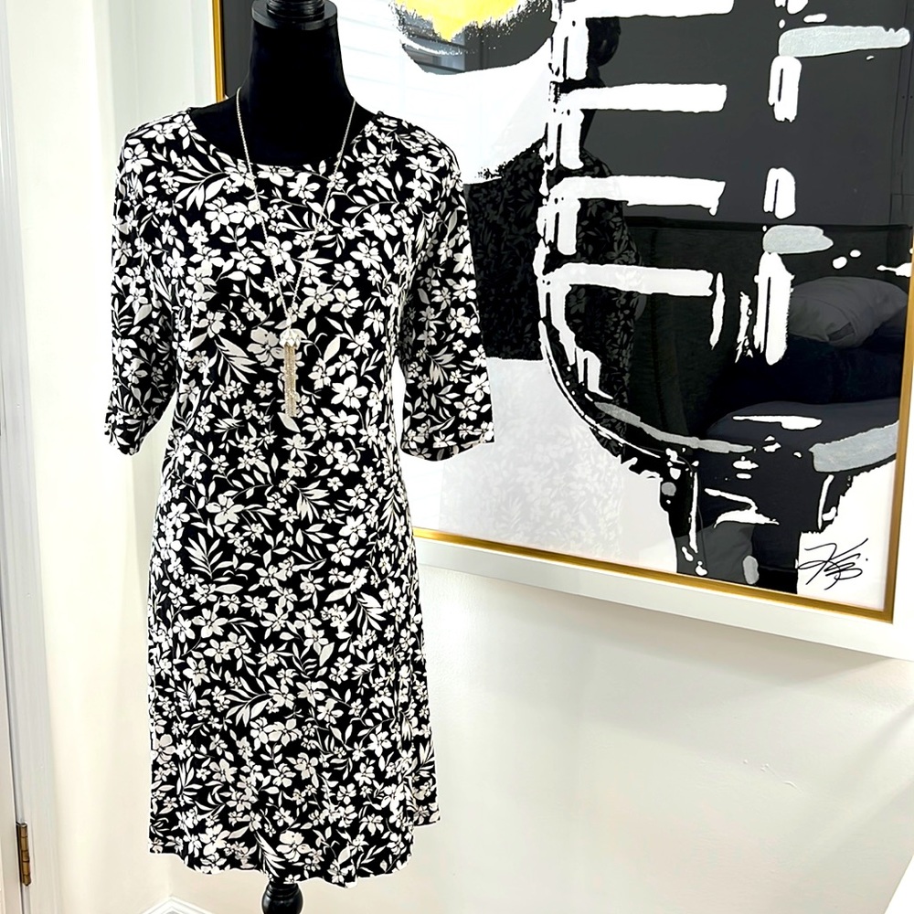 Old Navy Black and White Swing Dress, Size XL